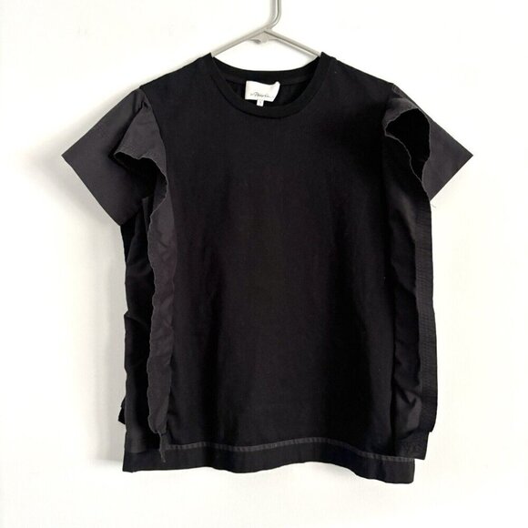 3.1 Phillip Lim Black Combo T-Shirt Ruffle Sides Women’s Size Small - Picture 1 of 9
